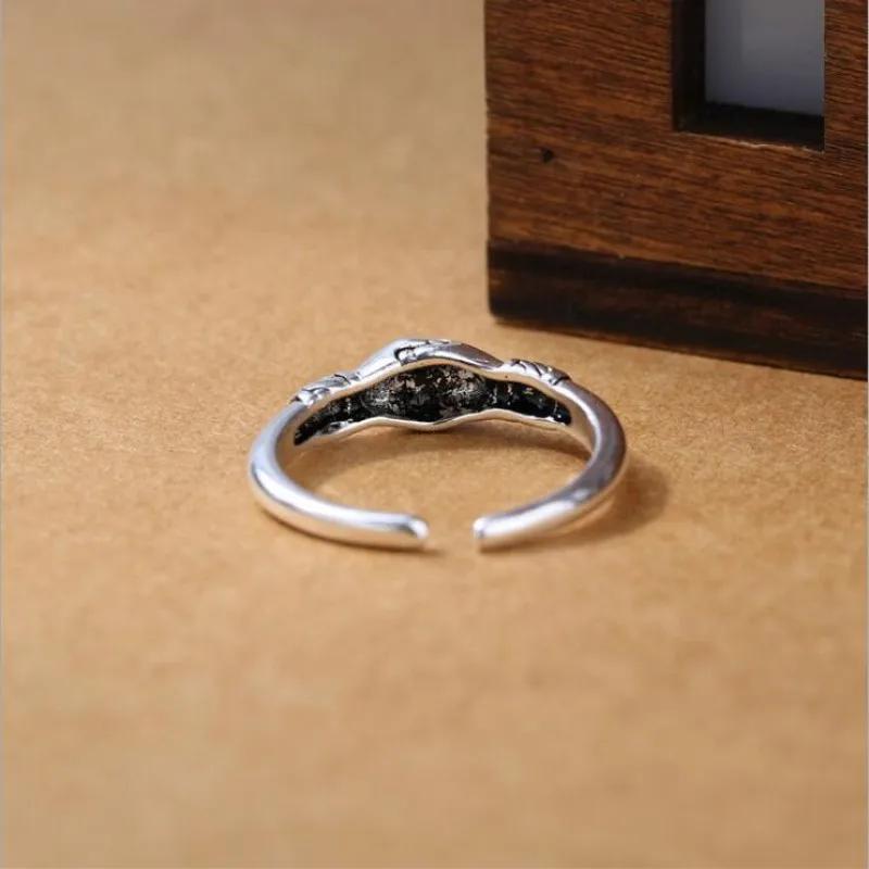 Real 925 Sterling Silver Love Ring Hand In Hand Opening Rings For Women Anel Gift