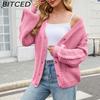 BITCED Relaxed-Fit Oversized Cardigan Autumn/Winter Long-Sleeved V-Neck Cable-Knit Sweater
