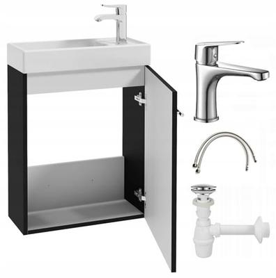 Bathroom Cabinet with a Black Wall-hung Washbasin 50x70 Small with an Elongated Chrome Tap