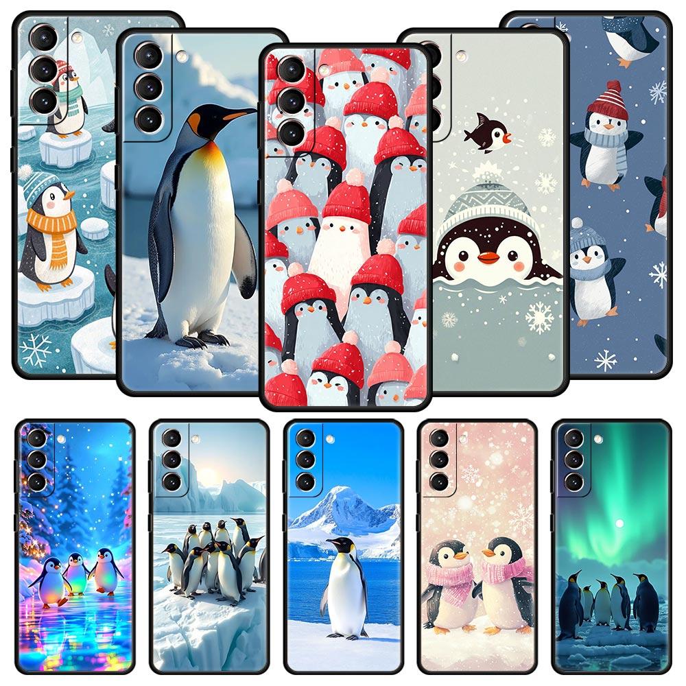 Penguin Kawaii Cute Soft Phone Case For Samsung Galaxy S25 Edge S24 Plus S23 FE S22 S21 S20 Ultra 5G S10 Black Protect Cover
