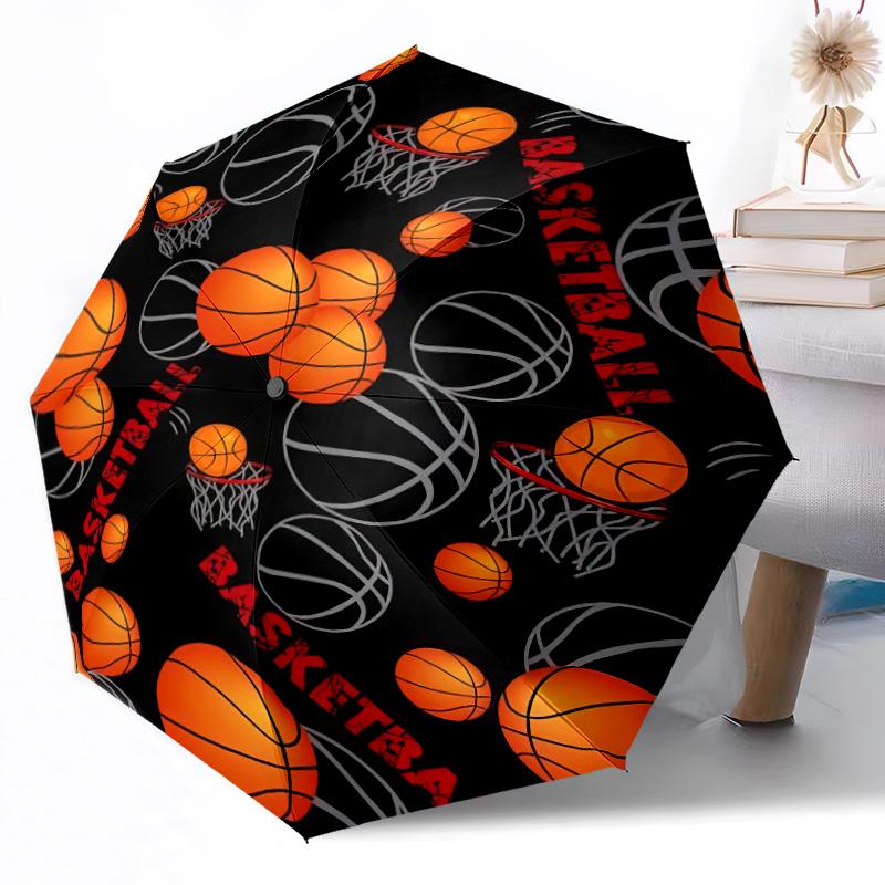 Opera d'arte Palla da Basket Fiammeggiante Ombrello Automatico da Esterno Design Retrattile con 8 Stecche Resistenza Leggero Regalo Perfetto per Amici Famiglia
