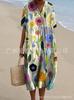 New Loose Casual Comfortable V-neck Digital Printing Pleated Large Version Dress
