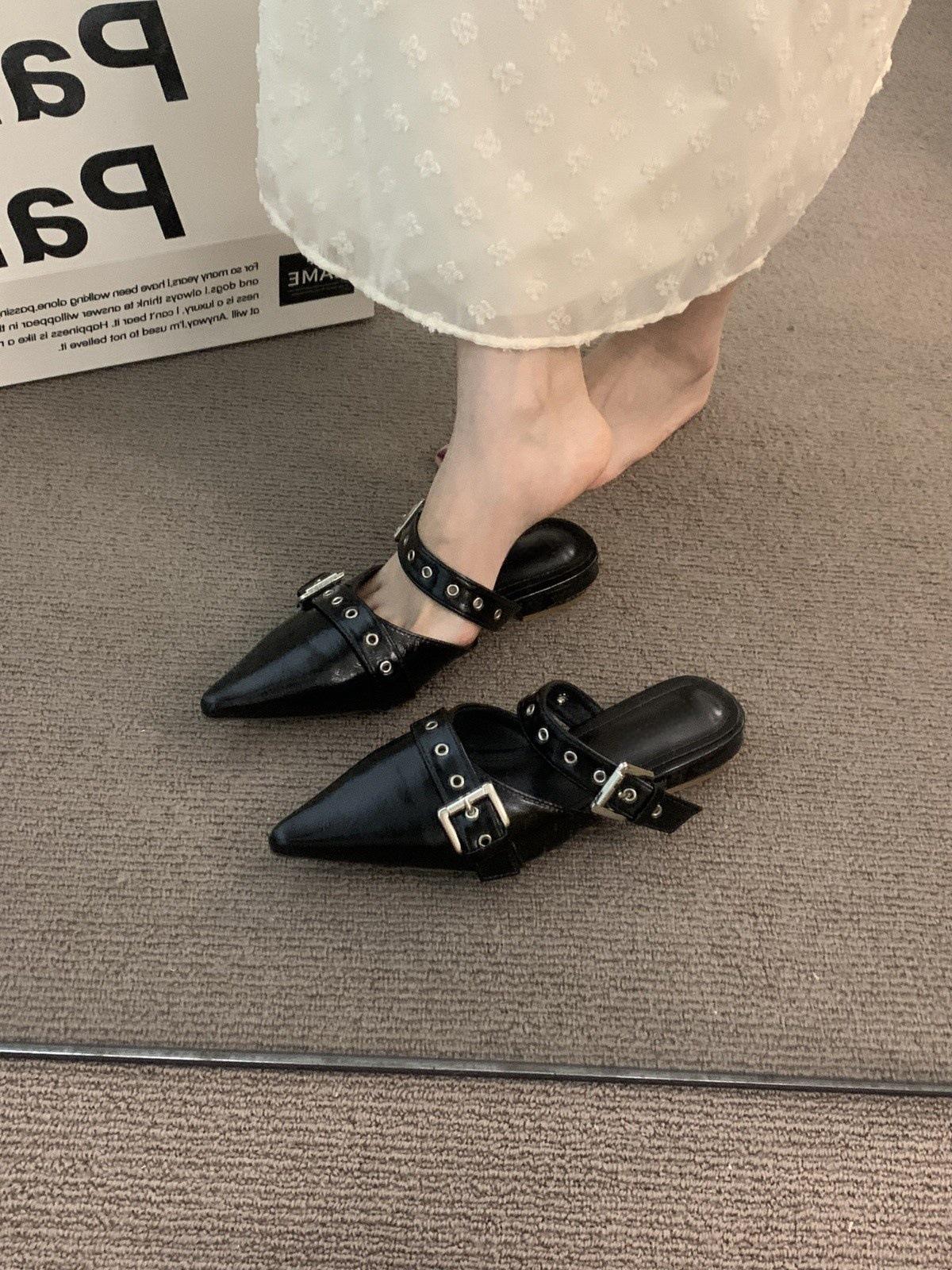 

Французские ретро остроносые туфли на низком каблуке, женские летние темпераментные туфли с пряжкой на ремне и сумкой Мэри Джейн, вечерние туфли 40 чёрный