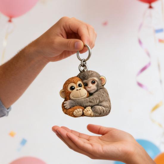 Little Monkey Pocket Hug Token Cute Monkey Holding Plush Toy Keychain with Card Inspirational Keepsake for Friends Family Emotional Support