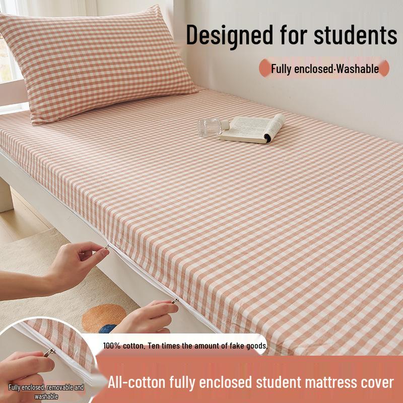 Class A 100% Cotton Zippered Mattress Protector for Student Dormitory - Single Bed, Dustproof Pure Cotton Cover.
