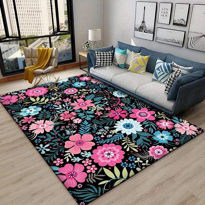 Floor Mat Crystal Velvet Beautiful Flowers Printed Carpet - Non-slip Floor Mat for Living Room, Bedroom, and Office Chairs