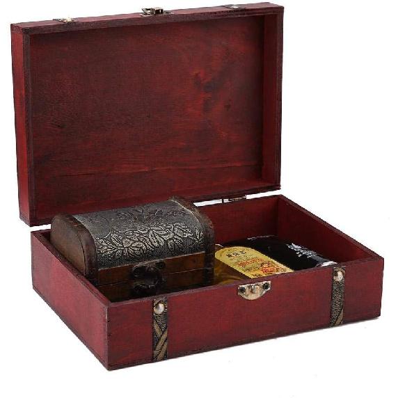 

ZJchao Vintage Keepsake Box, Hand-Made Treasure Decorative Box Old-Fashioned Antique Decoration Displays Crafts Wooden Photo Storage Box for Home,