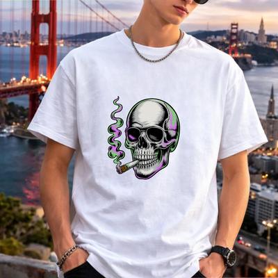 Smoking Skull T-Shirt Neon Skeleton Graphic Tee Streetwear Gothic Punk Style