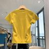 Refined cotton back collar, American front shoulder u-neck short-sleeved t-shirt women's summer solid color