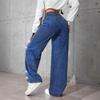 Women's High Rise Wide Leg Pants Loose Straight Leg Jeans Rhinestone Bow Print Non Stretch Denim Trousers Vintage American Streetwear Long Jeans