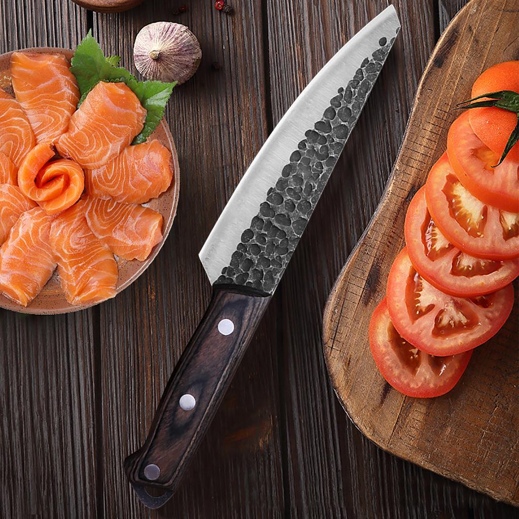 უჟანგავი ფოლადის დანა, მკვეთრი ფერის ხის სახელური, ყასაბი დანა ხილის დანა