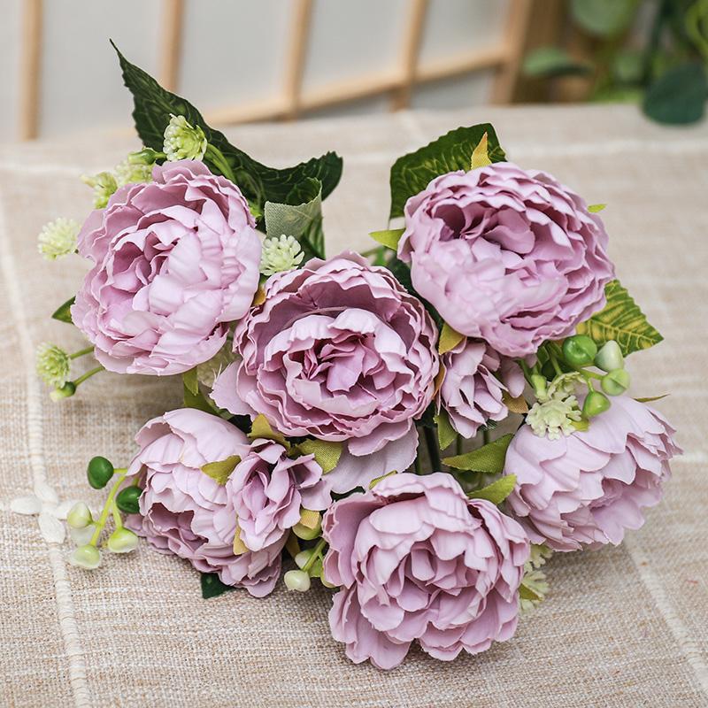 Artificial Flowers Decor 7 Heads Silk Peony Rose Hydrangea Bouquet Home Christmas Party Decorations Wedding Bride Fake Flowers