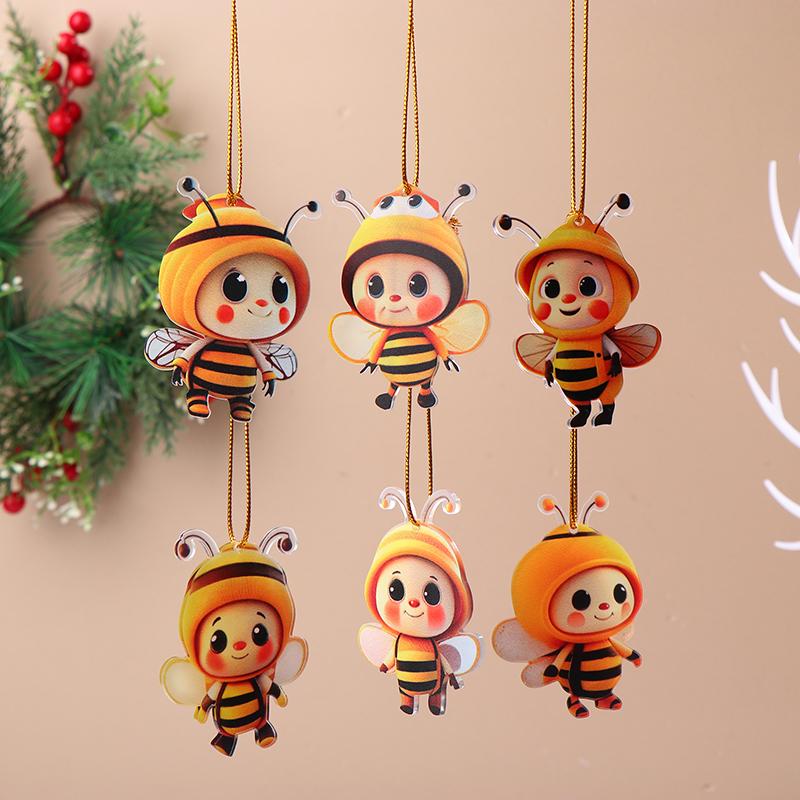 

1Pcs Cute Silly 2D Acrylic Bees Car Rearview Mirror Pendant Ornament Keychain Car Accessories Decorative Christmas Tree Gifts