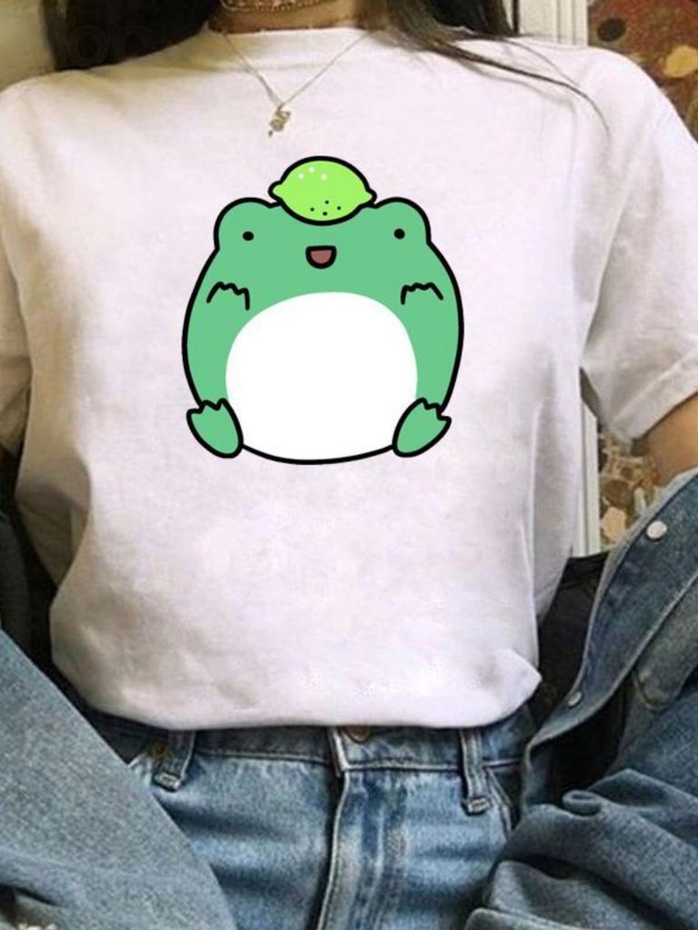1pcs Skateboard Green Frog Tshirt Cute Green Frog Graphic Tee Women Tshirt Durable Plussize Tshirt Daily Streetwear