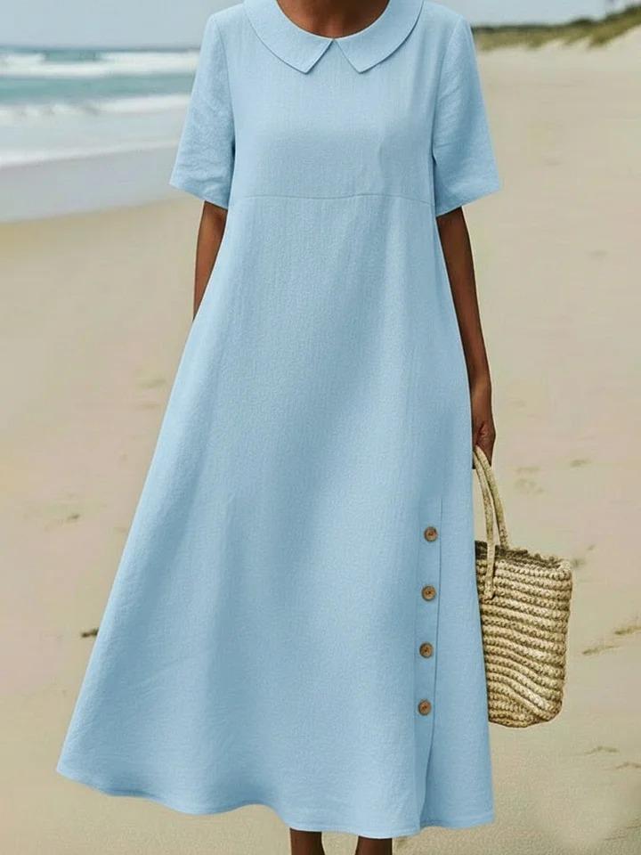 2026 Spring/Summer Elegant Lapel Short Sleeve Solid Color Women's Dress