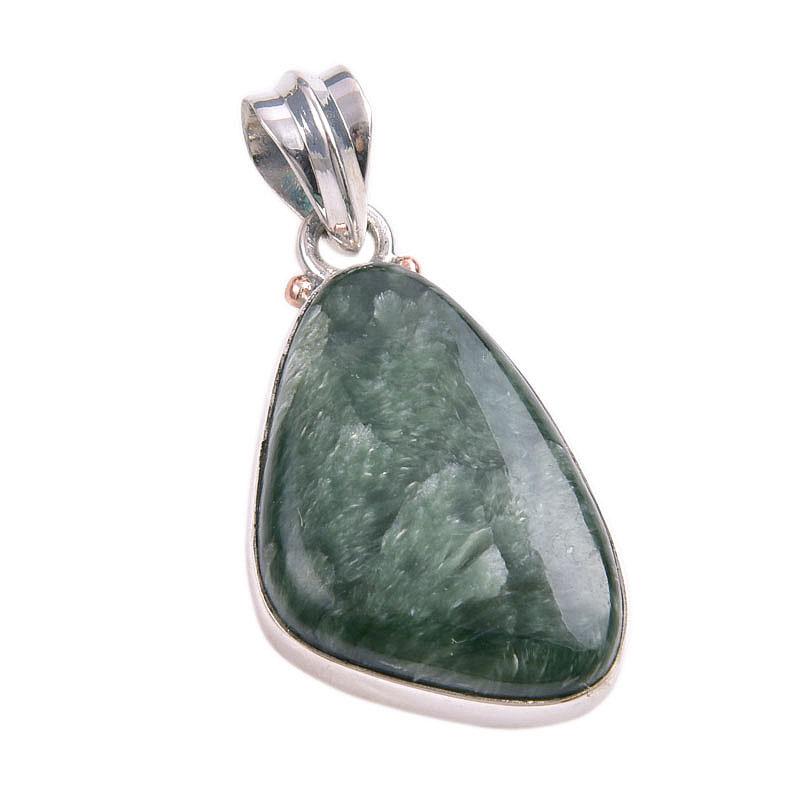 Natürlicher Seraphinit Edelstein 925 Massiv Sterlingsilber Geschenk Anhänger 1,75" B0F75
