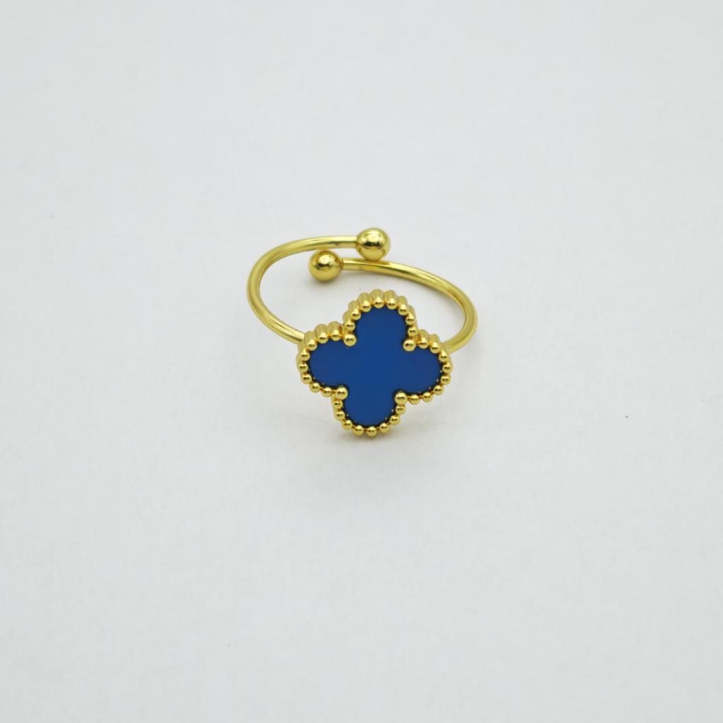 Vierblättriger Kleeblatt Goldplattierter Verstellbarer Ring für Damen - Elegantes Blumen-Design, Modischer und Schicker Schmuck für den Arbeitsweg