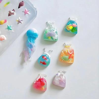 3D Ocean Series Silicone Nail Mold Diy Nail Art Decoration Jellyfish Starfish Shells Transparent Manicure Mold For Nails Crafts