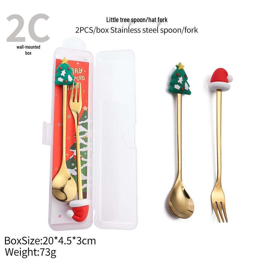 Christmas Tree Spoon & Fork Set – Santa Claus Holiday Gift