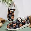 Fashion Women's Pumpkin Print Flat Loafers Lightweight Comfortable Lace Up Canvas Shoes Woman Halloween Style Soft Non Slip Casual Shoes