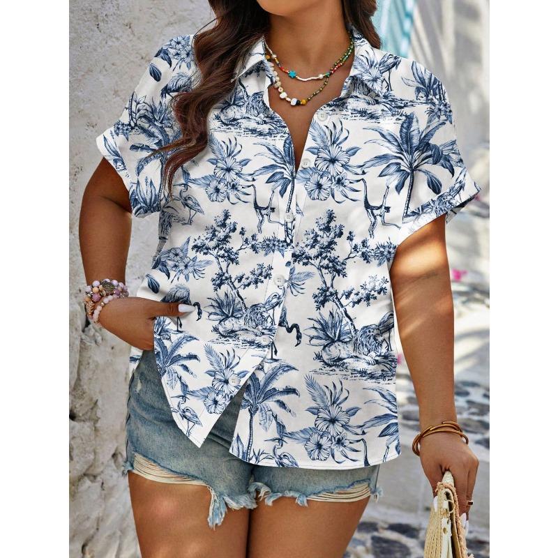 Summer New Fashion Women's Short-sleeved Striped Love Print Casual Shirt