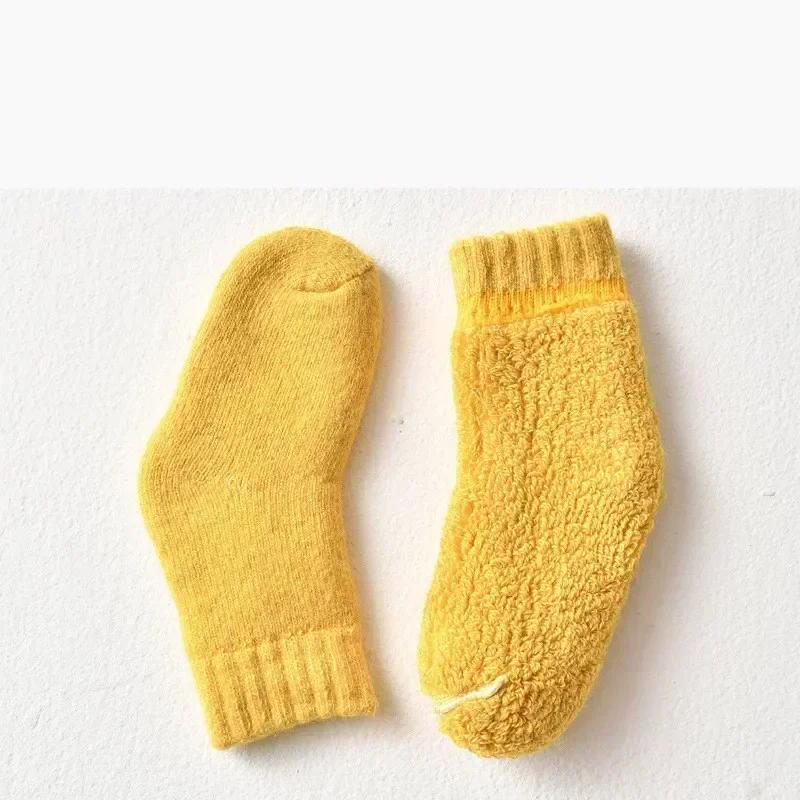 Baby Wool Cashmere Sock for Baby Boy Girl Solid Color Warm Thicken Fleece Calf Furry Kid Sock for 0-6 Year Children Baby Stuff