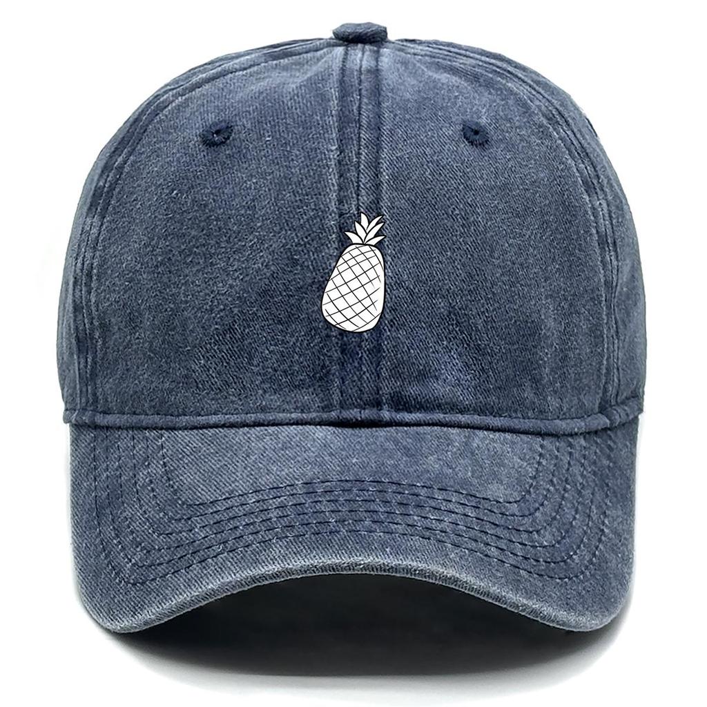 White Pineapple Print Adjustable Baseball Hat, Fruit Flat Cap Adjustable Strap Non-Stretch Fabric Solid Trendy Snapback Baseball Cap
