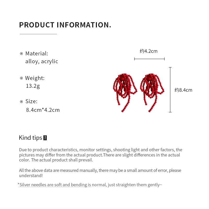 New Elegant Red Bow Beads Earrings for Women Girls Fashion Cute Sweet Long Tassel Dangle Earrings Luxury Party Jewelry Gifts