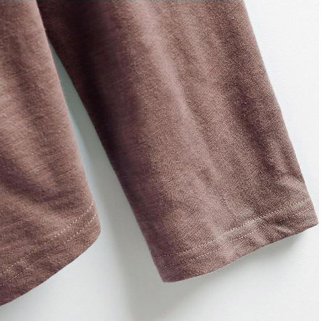 Long Sleeve Solid Plus Sizes [ODFMCE] Women's T-Shirt, Autumn, V-Neck, Cotton, Color, Stylish, (JP, Alphabet, M, Brown)