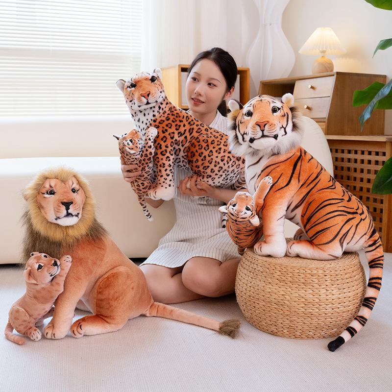 Fun Simulation Mother-Child Animal Plush Doll Lifelike Leopard Tiger Lion Plush Toy Home Decoration Gift for Boys Girls