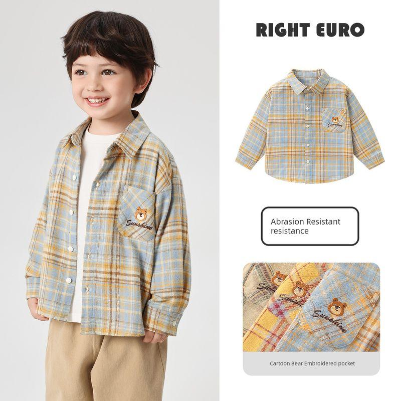 Right European Boys' Academy Plaid Long-Sleeve Shirt 2026 Spring and Autumn New Children's Clothing Baby Top Long-Sleeve Shirt