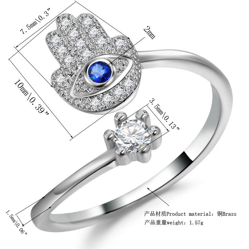 Hamsa Hand Adjustable Rings Turkish CZ Evil Eye Ring for Women Hand of Fatima Lucky Amulet Jewelry Protection Gift