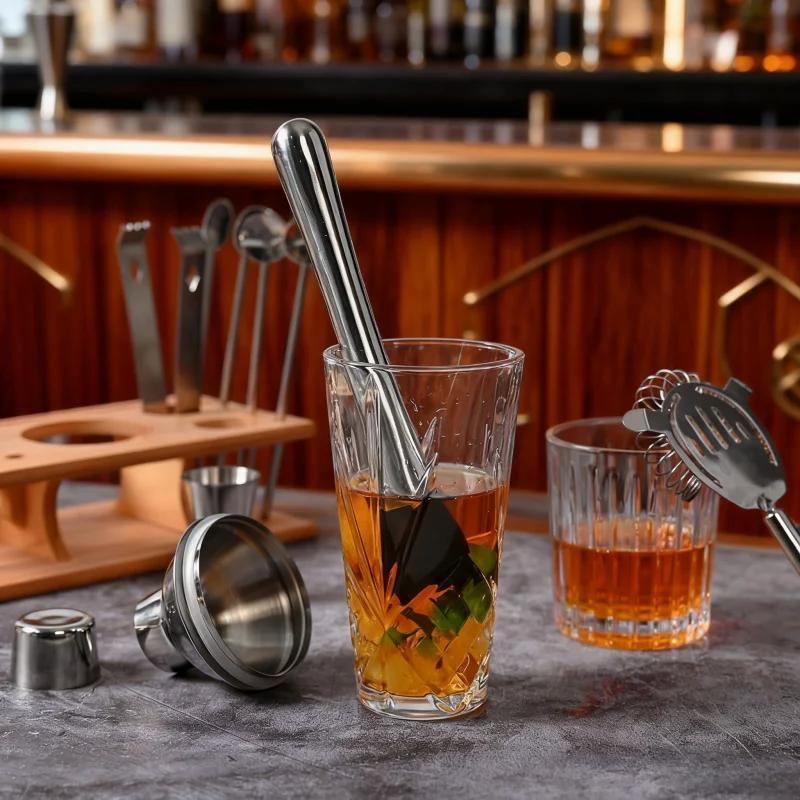 Glass Cocktail Shaker Woven Texture Glass Stainless Steel Lid Cocktail Glass with Leak-Proof Metal Steel Lid and Strainer
