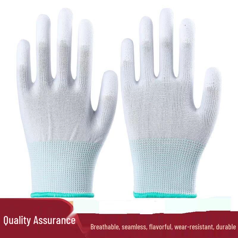 White PU Coated Knitted Nylon Work Gloves Medium