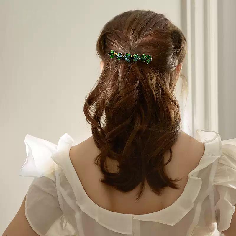 Dark Green Crystal Beaded Luxury Spring Clip - Handmade for a Fresh, High-End Feel