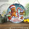Merry Christmas Gingerbread Man Round Wooden Hanging Sign, 2D Flat Printed Christmas Door Wall Ornament, Winter Xmas Home Decor Gift