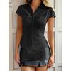 Summer Short Sleeved Slim Fit Sexy Women Shirt Buttons Solid Color Top 2026 Fashion Elegant Solid Color Simple Lapel Blouse Pleated Clothing