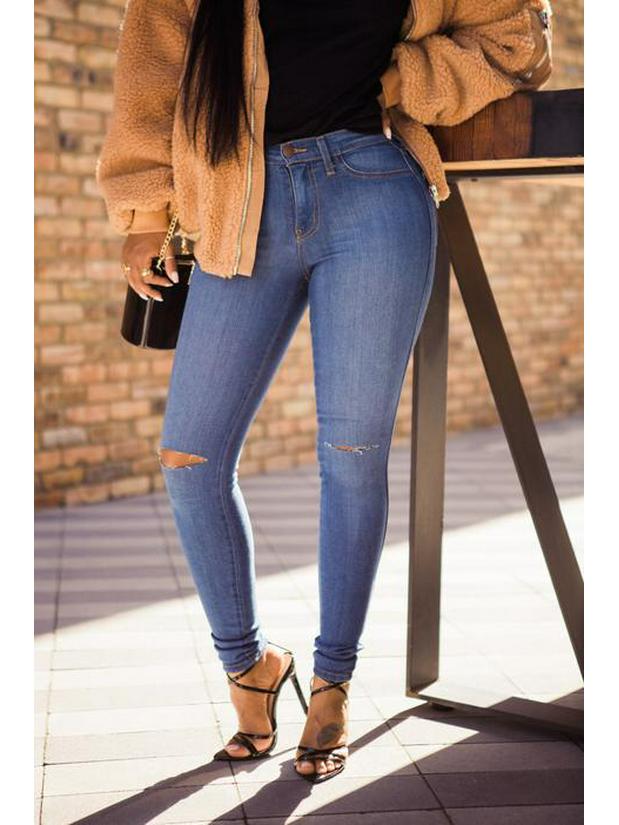 Jeans skinny déchirés à haute élasticité pour femmes euro-américaines