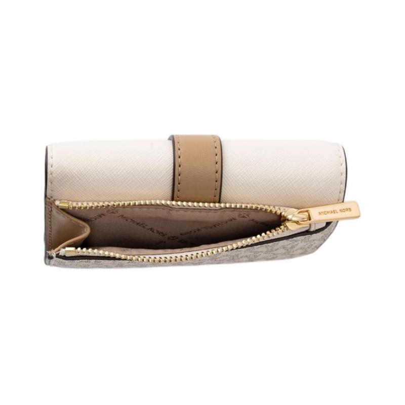 Michael Kors Greenwich Logo Tri-fold Design Coated Canvas Wallet Medium Women's Cream White with Brown