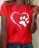 Women Pet Lover Graphic T Shirt Brushed Texture Heart With Paw Print Round Neck Short Sleeve Soft Casual Dog Mom Everyday Tee
