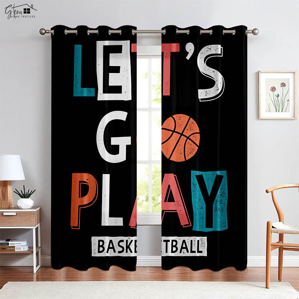 2-Piece Set of Of Hot-Blooded Basketball 3d Printed Window Curtains Polyester Fabric Fiber Bed Room Living Room Dormitory Decorative Curtains