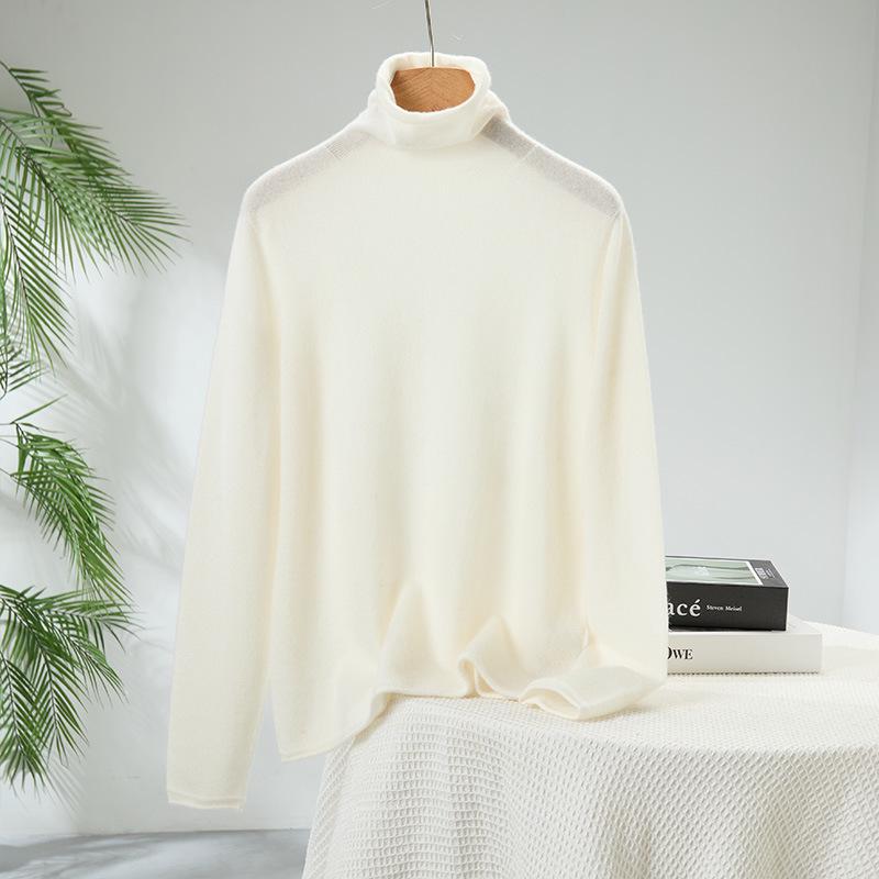 Lekasha Women's Slim Fit Cashmere Turtleneck Sweater - Rolled Edge, Semi-High Neck, Long Sleeve, Fashionable Base Layer.