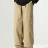 Men's Casual Streetwear Loose Straight Leg Pants Side Pockets Solid Color Khaki Trousers