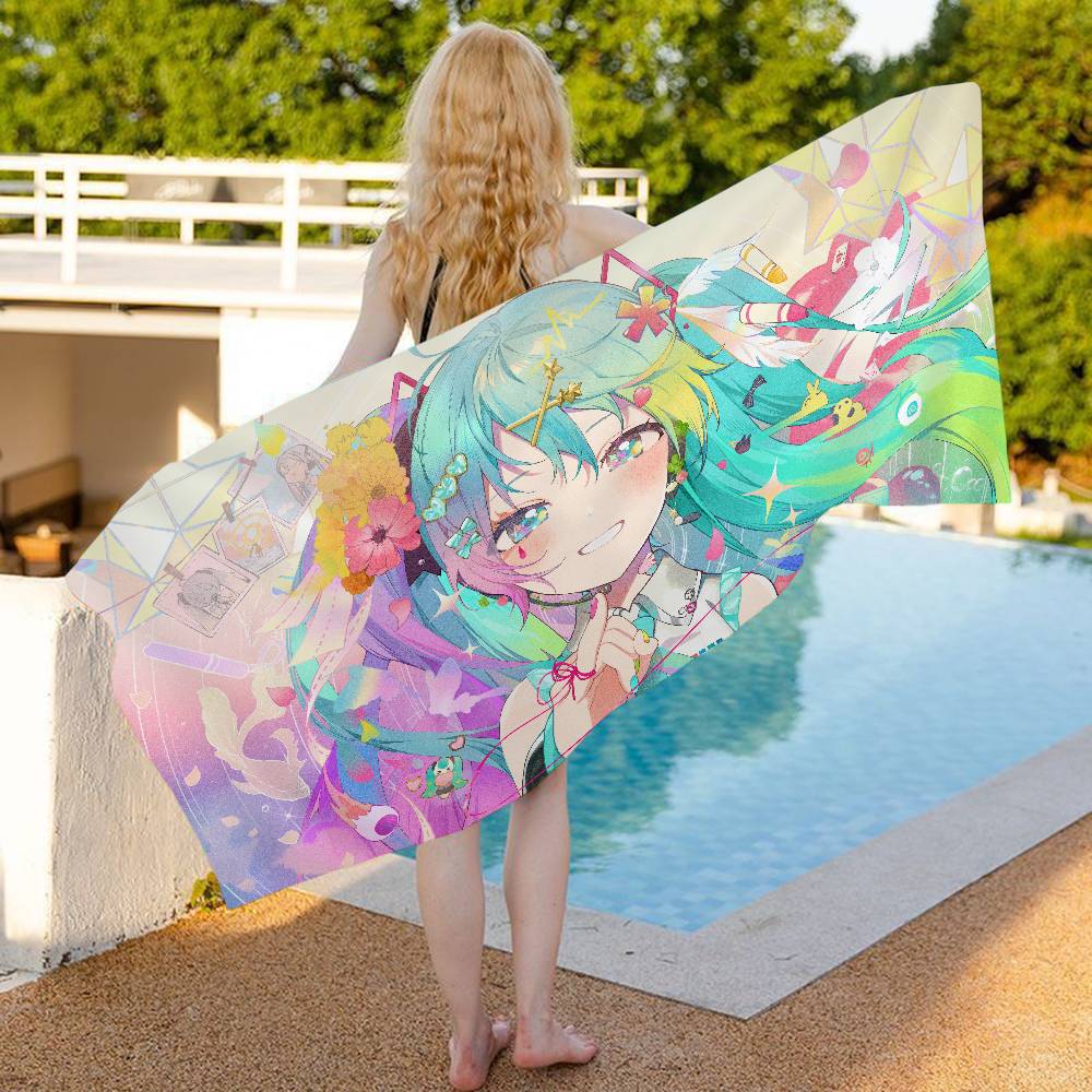 H-HatsuneS M-Miku Big Microfiber Beach Towels Quick Dry Towel Sand Beach Towels Pool Towel for Travel Swim Pool Yoga