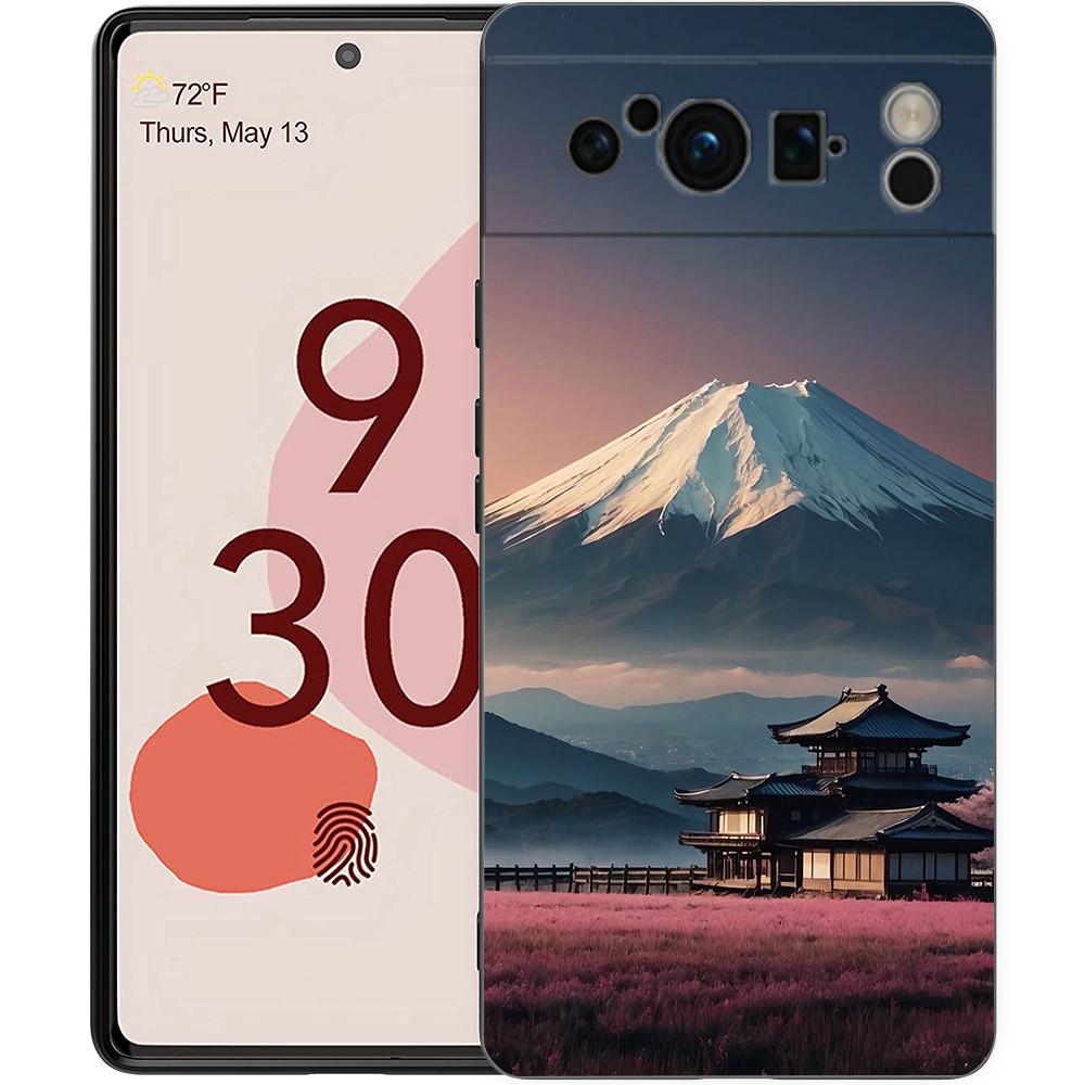 Japan Mount Fuji Painting Cherry blossom Phone Case For Google Pixel 9 8 9A 8A 7 7A 6 Pro XL 6A 5G Black Soft Back TPU Cover