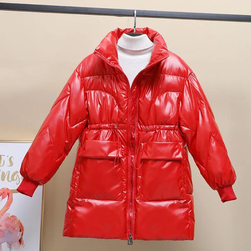 

Женское зимнее пальто средней длины без лишних деталей с большими карманами, простое, с блестящей отделкой, куртка оверсайз 3XL красный