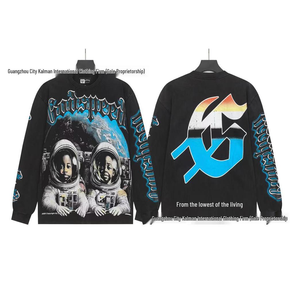 Godspeed Skull Rock Retro Pure Cotton Hoodie - Autumn/Winter American Style Streetwear for Men