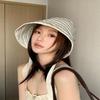 Ribbon Women Striped Fisherman Hat Wide Brim Foldable Summer Sun Hat Sun Protection Solid Color Sunshade Hat
