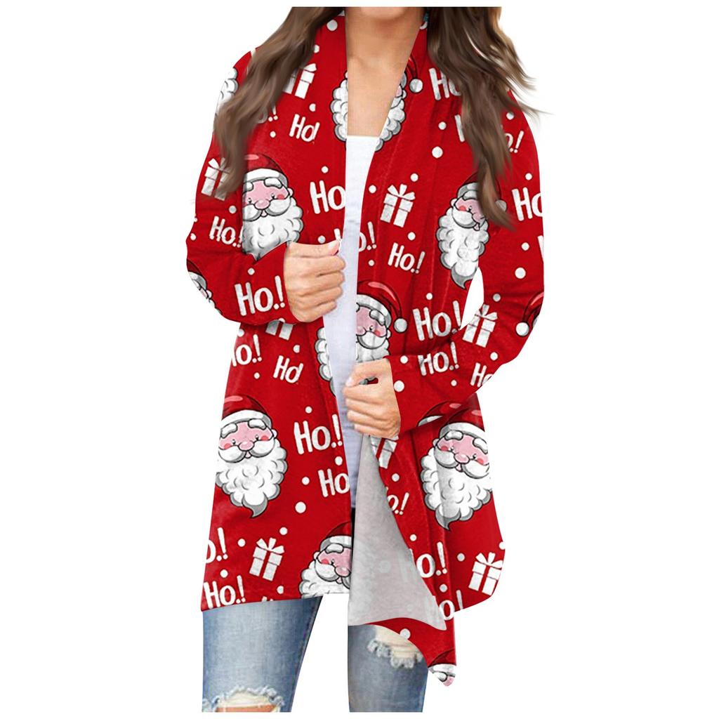 Dámská móda ležérní vánoční potisk Středně dlouhý svetrový kabátek
