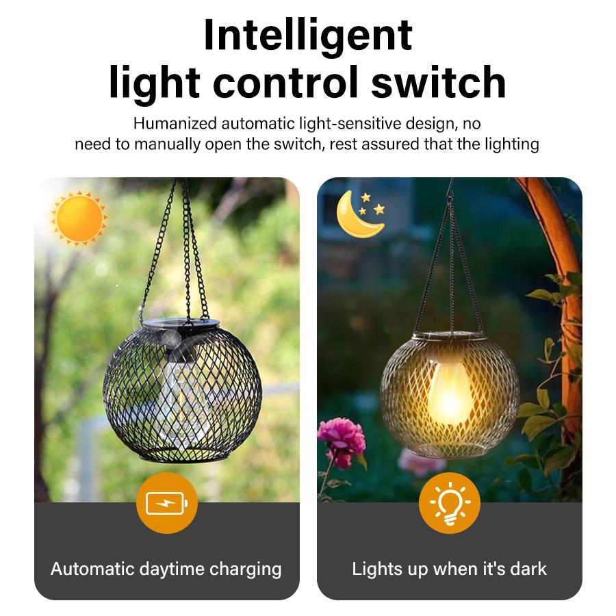 Outdoor Solar Iron Lantern Waterproof Decorative Hanging Lights Led Solar Lights For Tree Garden Yard Patio Pathway Dusk-to-dawn